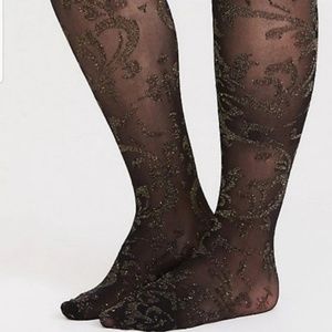 Torrid Black & Gold Brocade Tights